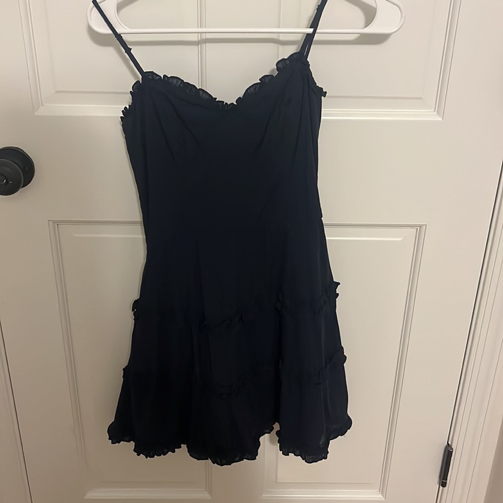 Navy Ruffle Dress - Picture 2 of 5